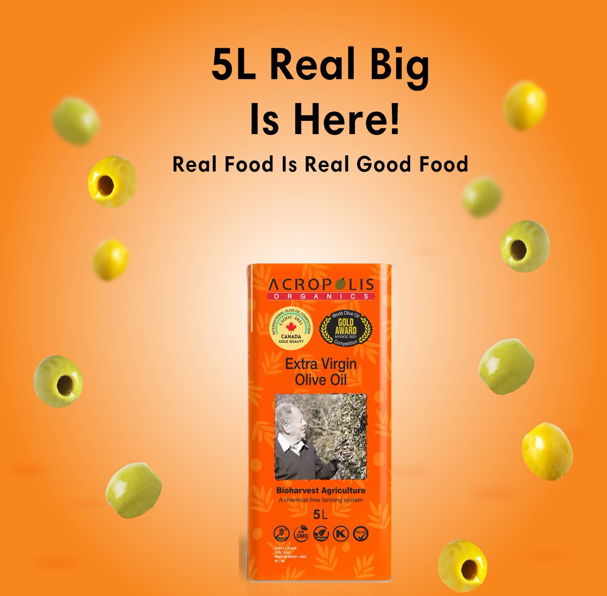 You asked for MORE of our Real Good Bioharvest EVOO and we listened.👂 

Our Acropolis Organics 5L Bioharvest EVOO is back in stock so that you can stock up your pantry . 🛒

#acropolisorganics #sustainability #greenliving #cleanfood #oliveoil #chemicalfree #big  #save