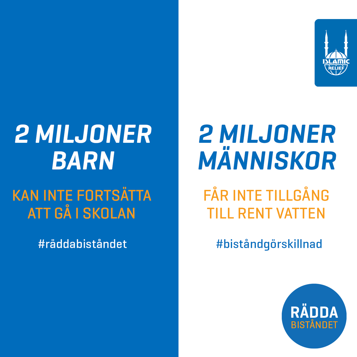 Att skära ner på biståndet kommer få katastrofala följder, som att 2 miljoner barn inte kan gå till skolan och 2 miljoner människor inte får tillgång till rent vatten. Skriv under uppropet! räddabiståndet.nu/?IR  

#räddabiståndet #biståndgörskillnad #biståndräddarliv