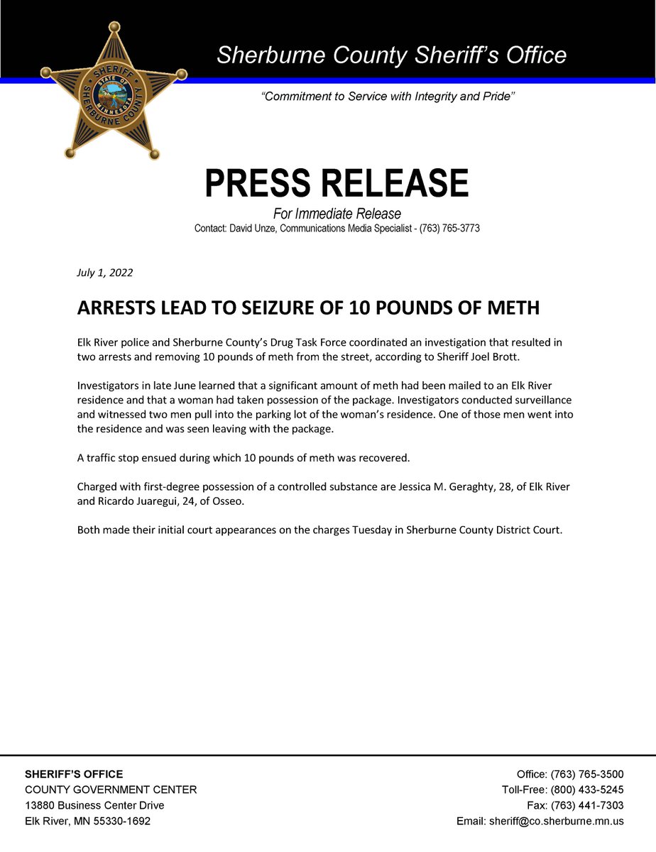 Sherburne Co Sheriff tweet media