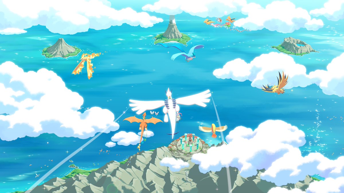 cloud pokemon (creature) outdoors flying day sky ocean  illustration images