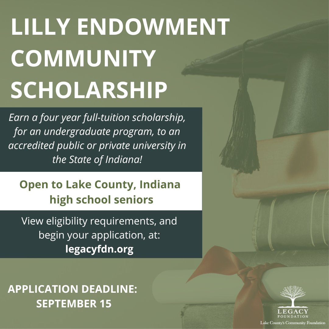 It's that time of year again!! 
The Lilly Endowment  Community Scholarship application is NOW OPEN!! 🎉

Learn more and Apply at legacyfdn.org/scholarships/a…