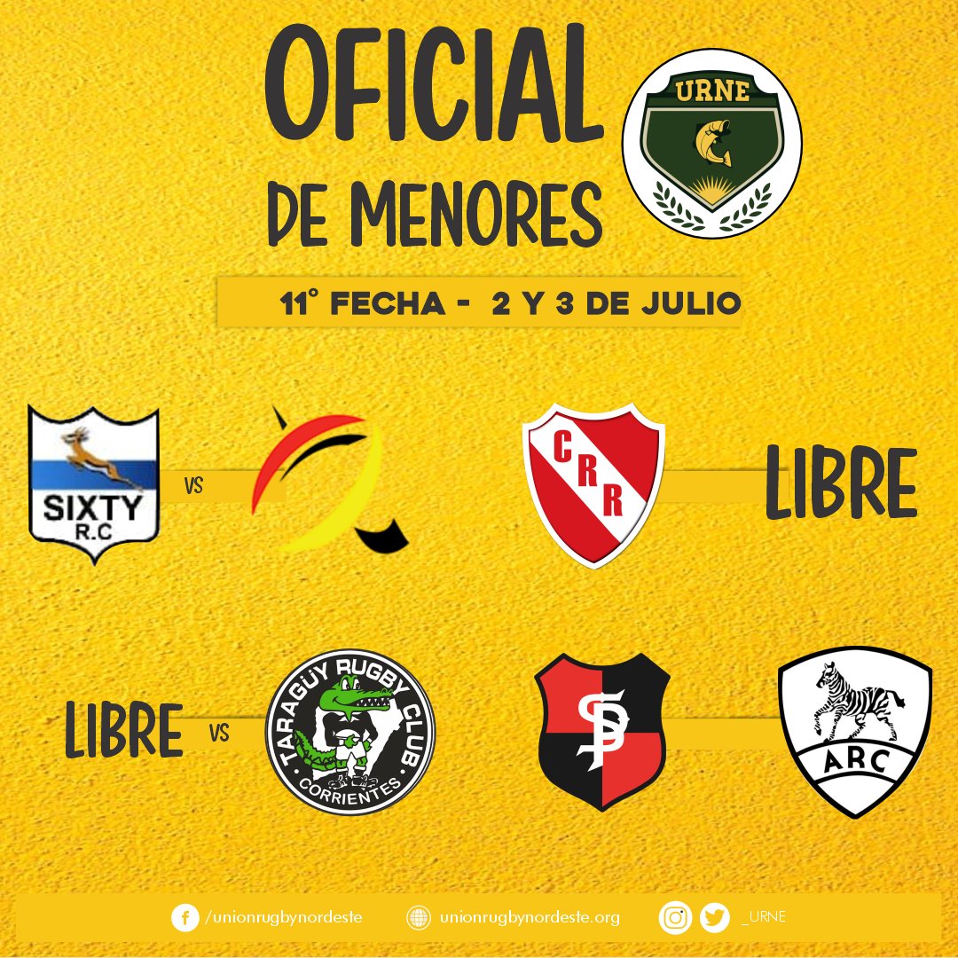 este sábado se juega la fecha 11 del Torne Oficial
de Menores
🕘 M19 y M17 juegan a las 14:30
🕘 M16 y M15 juegan a las 13:00
.
#urne #torneooficial #RugbydeMenores #rugby
