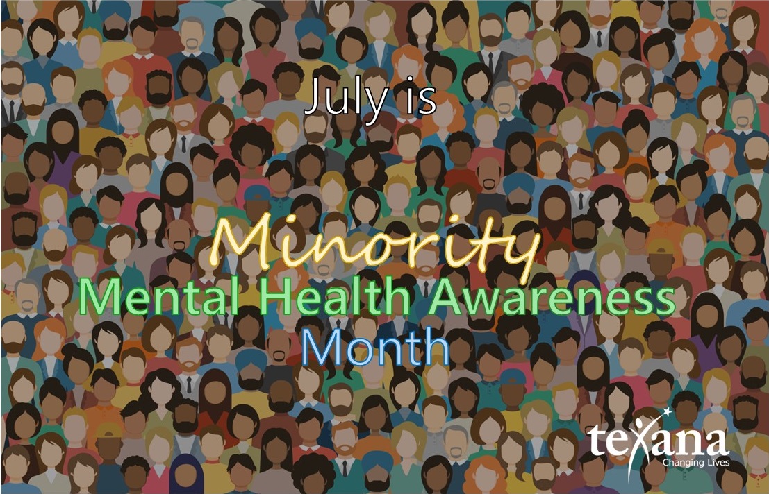 TexanaCenter's tweet photo. July is Minority Mental Health Awareness Month! Throughout the month we want to raise awareness of cultural impacts on health decisions, mental health and substance use challenges minorities face and ways you can help with tips from @MHFirstAidUSA https://t.co/sZyOx5GkgI