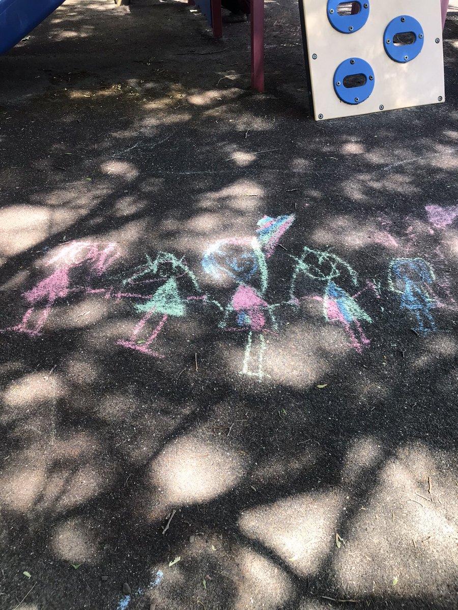 TechTeacherJSam's tweet photo. Chalk Art in Kindergarten. Being able to draw characters with a profile view is really a special skill at 4 years old! #developingartist #kindergartenart @TDSB_RoywoodPS https://t.co/T4Y2U5agxH