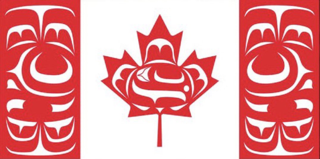 ‘Canadian Native Flag’ by the amazing Kwakwakaʼwakw artist Mulidzas—J. Curtis Wilson (1980-2019) #RIP❤️

“Standing together in support of each other.”