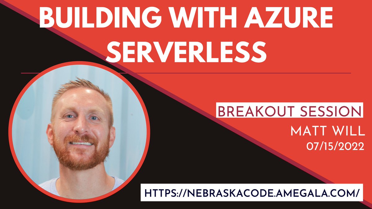 <a href="/mattwill09/">Matthew Will</a> is 'Building with Azure Serverless' July 15th at Nebraska.Code().

nebraskacode.amegala.com

<a href="/wearespreetail/">We Are Spreetail</a> <a href="/spreetail/">Spreetail</a> <a href="/OmahaAzure/">Omaha Azure User Group</a> <a href="/dsmHack/">dsmHack</a> <a href="/AgileIowa/">Agile Iowa</a> <a href="/ALR_Omaha/">ALRomaha</a> <a href="/aiganebraska/">AIGA Nebraska</a> <a href="/NebToday/">Nebraska Today</a> <a href="/AlloFiber/">ALLO Fiber</a> <a href="/digitalskyco/">Digital Sky</a> <a href="/Firespring/">Firespring</a> <a href="/NENationalGuard/">NE National Guard</a> <a href="/swansonrussell/">Swanson Russell</a> #Azure