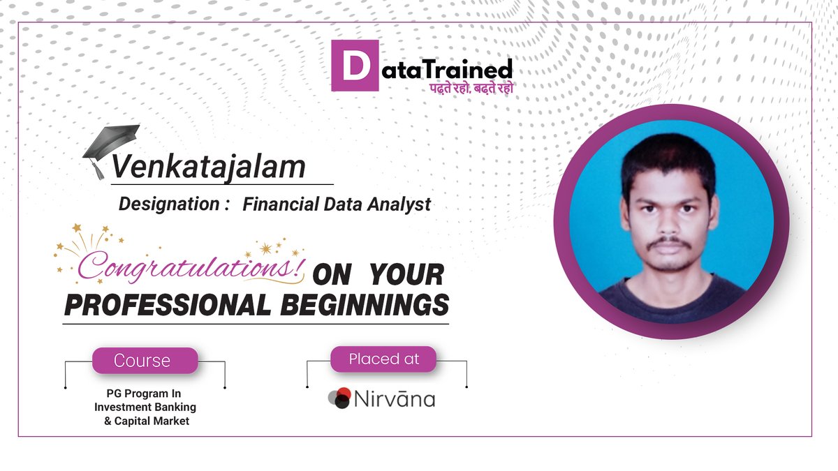 data_trained's tweet image. 🤝𝐂𝐨𝐧𝐠𝐫𝐚𝐭𝐬 𝐕𝐞𝐧𝐤𝐚𝐭𝐚𝐣𝐚𝐥𝐚𝐦 𝐨𝐧 𝐲𝐨𝐮𝐫 𝐧𝐞𝐰 𝐣𝐨𝐛 !!
👍We wish you luck in your future endeavors.
𝐄𝐧𝐫𝐨𝐥𝐥 𝐢𝐧 𝐈𝐧𝐯𝐞𝐬𝐭𝐞𝐦𝐧𝐭 𝐁𝐚𝐧𝐤𝐢𝐧𝐠 𝐂𝐨𝐮𝐫𝐬𝐞
:bit.ly/3mzPrpd
#learninvestmentbanking #financesector #DataTrainedplacement