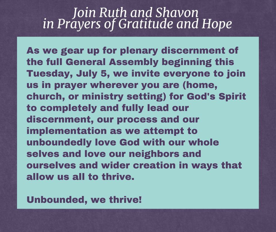 Join Ruth &amp; Shavon in prayers of gratitude and hope! #ga225 #pcusa #unboundedwethrive