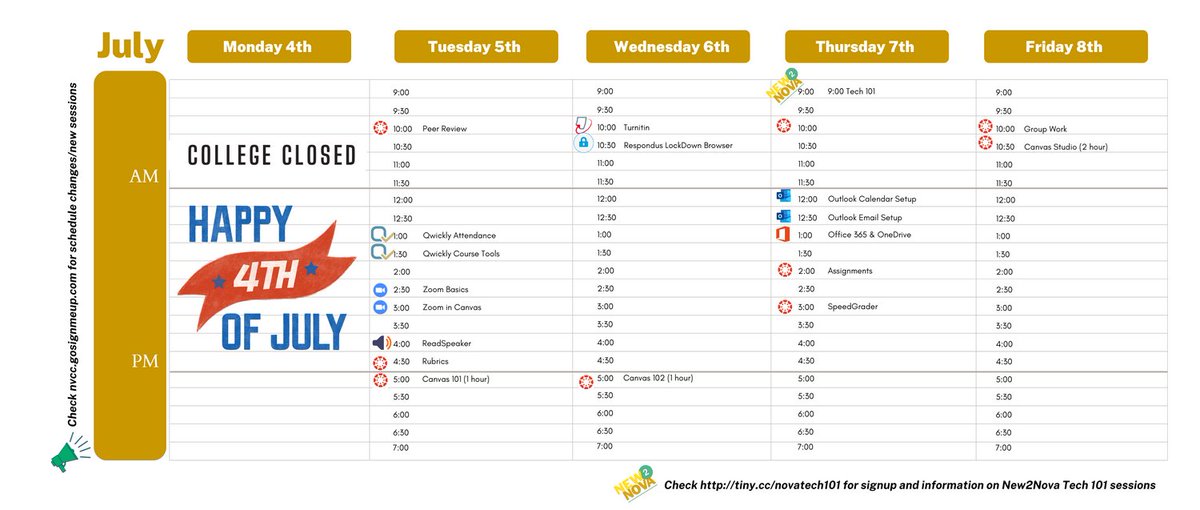 NOVA_CETSS's tweet photo. We hope you all have a relaxing and safe 4th of July.  When you return, you should check out all the great trainings we have next week.  Register at GSMU or through the CETSS Toolkit found on your Canvas dashboard.  Just click the button Register for a Webinar.  Hope to see you! https://t.co/8jB2Zqqgzn