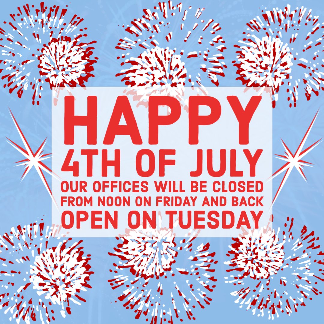 Happy Independence Day! We hope you all have a fun and safe holiday. We will be closing early today at noon and closed on Monday.