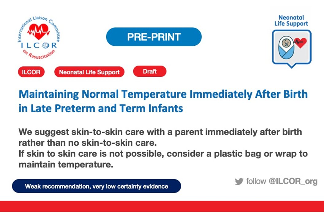 Skin to skin care immediately after birth also helps keep newborn infants warm. Plastic bags or wraps may also be used if skin to skin not possible. /2