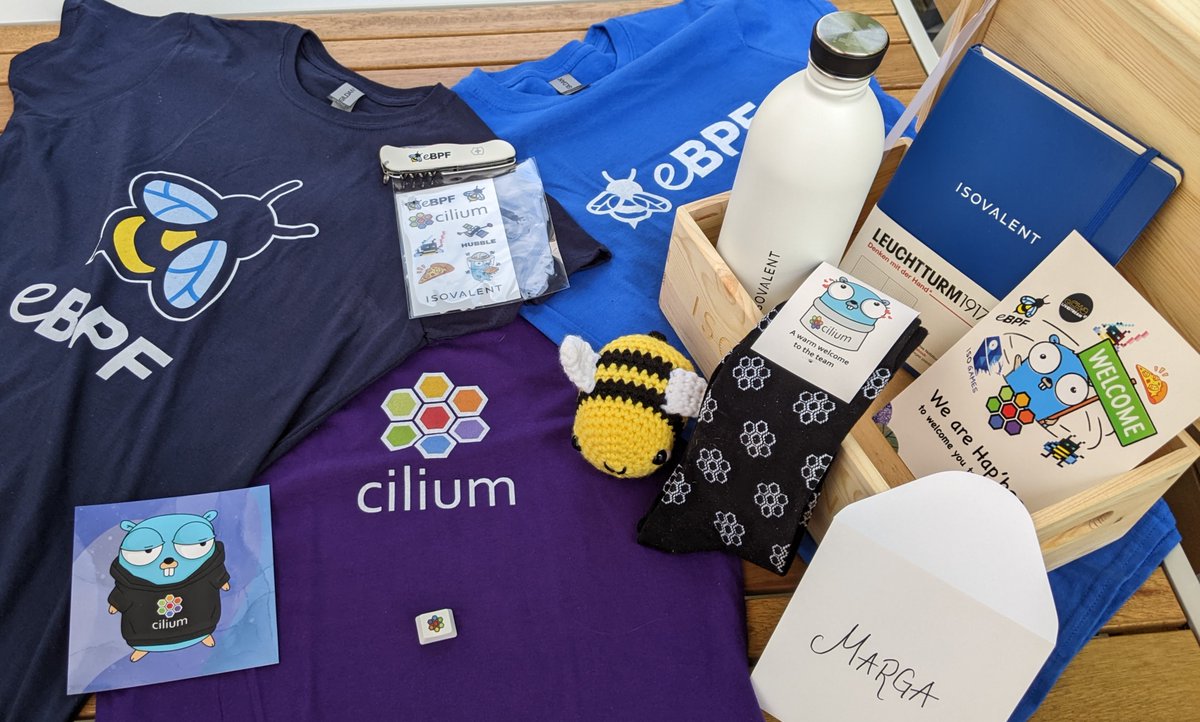 Today is my first day as Director of Engineering at @isovalent. 🐝 Super excited with my new role and the challenges to come. 🐝 And very happy with the cool welcome pack ☺️