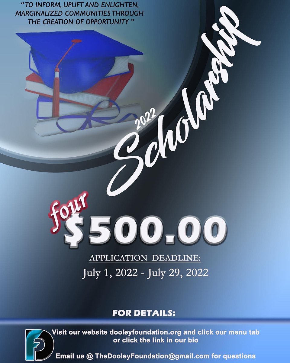 D_Foundation_'s tweet photo. We are excited to announce that our Second Annual scholarship is officially open! 🙌🏾🚨

We will be awarding FOUR $500 scholarships to incoming minority freshmen who will be attending a four-year college or university this fall. 📚

The application closes on July 29.

#Scholarship https://t.co/AyDadYuoOn