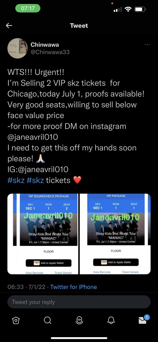 lilsagwa's tweet photo. BEWARE OF CHICAGO STRAY KIDS TICKET SCAMMER https://t.co/bsicCE54u2