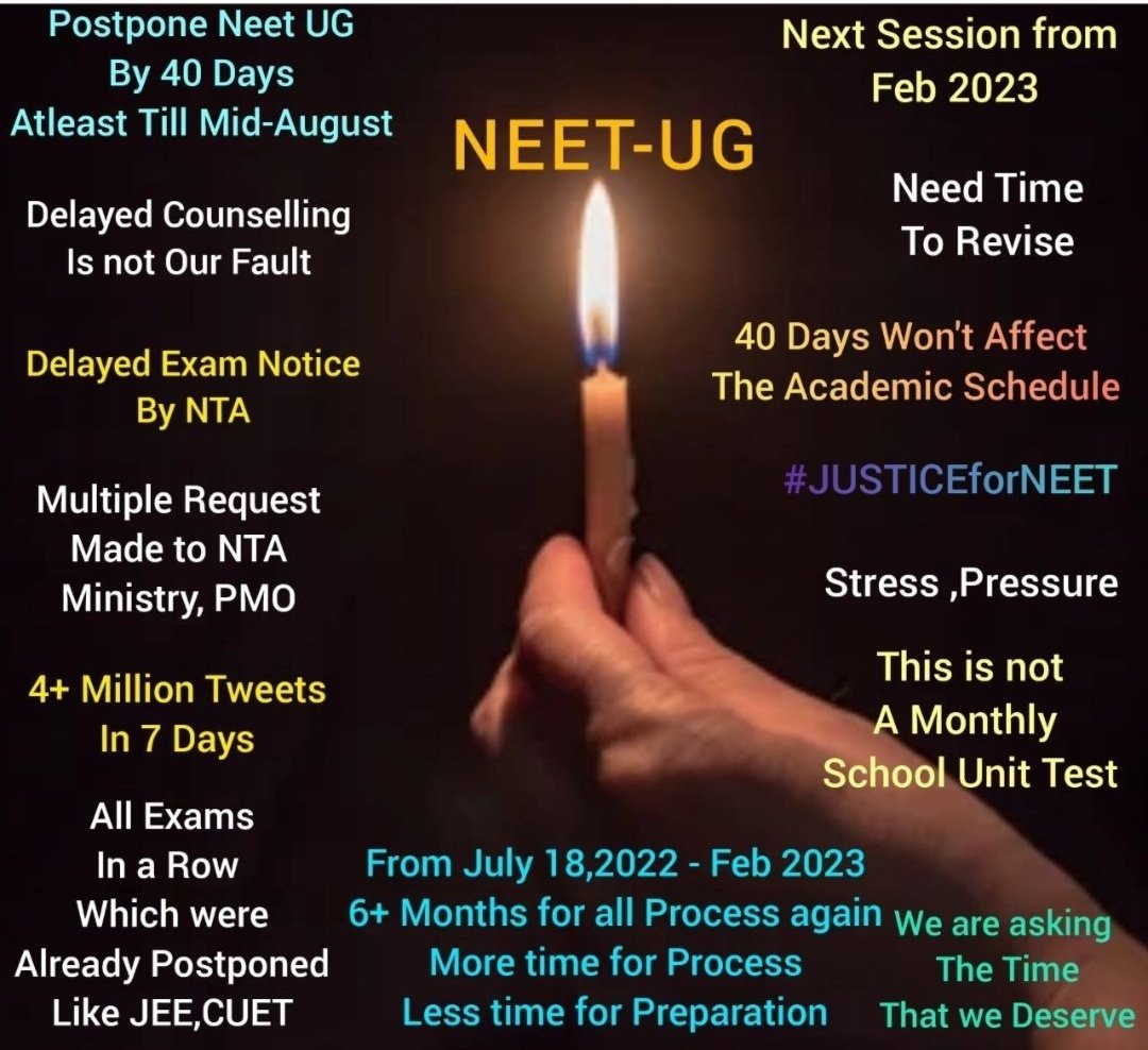 NUSA_NEETUG's tweet photo. #CandleMarchForNEETUG
Dear @dpradhanbjp see all these problems we are facing right now &amp; your ignorance towards the real issues is causing depression to us. 

Today we are lighting up candles to show you &amp; NTA the right path. 

@OfficeDp @EduMinOfIndia @DG_NTA https://t.co/MyqEtCFfhJ