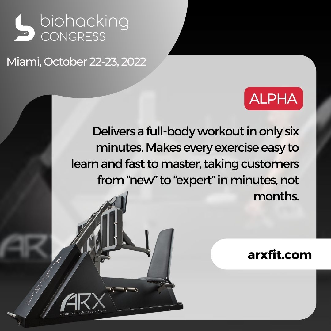 BiohackCongress's tweet photo. @ARXfit  as a Silver Partner at the upcoming #BiohackingCongress in #Miami on October 22-23, 2022.

Typical full #workouts on the ARX Alpha can be completed in only 6 minutes!
🔝https://t.co/3n5ujHsb8K

🎯 https://t.co/vacHu6eFYl
⠀ https://t.co/xTqSQznRXh