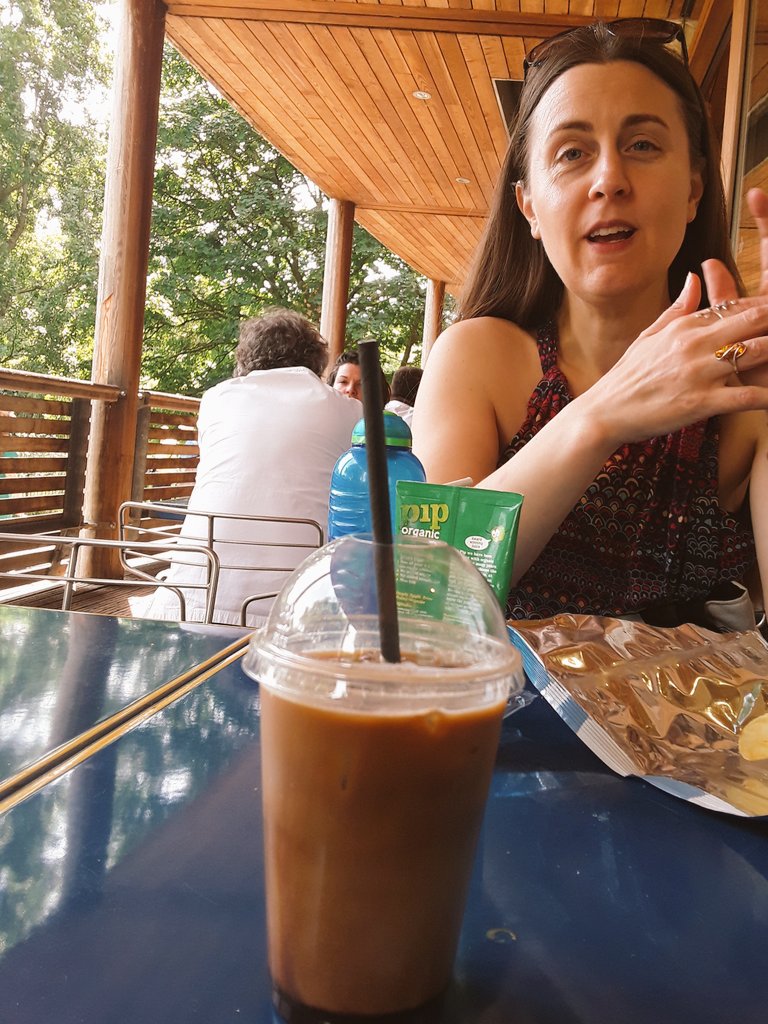 My #Brunch an Iced #Mocha #Coffee with dear friend #CarolineHeatlie in sunshine on terrace overlooking lake at @benugo #StJamesCafe in @theroyalparks #StJamesPark as ever trying to make sense of an utterly insane world that can't make sense to anyone. #LetsGuide #UniquelyLondon