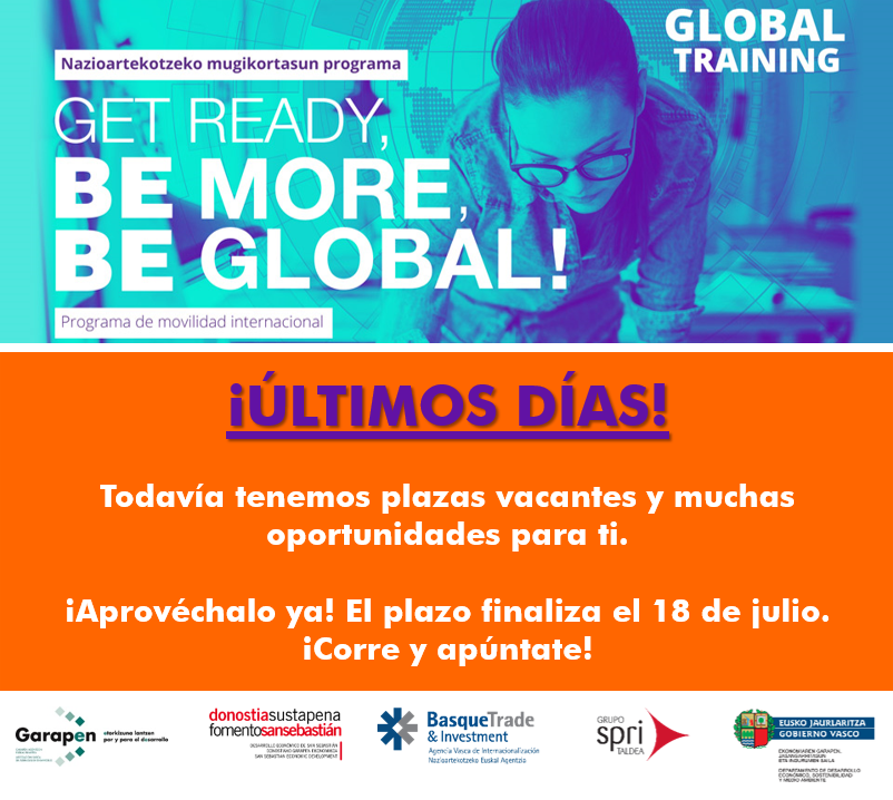 HazilanGarapen's tweet photo. ÚLTIMOS DÍAS 
¿Quieres disfrutar de una #BecaGlobalTraining con una remuneración de 1.530€ mensuales? 
Si tienes Título Universitario o Formación Profesional, conoce los requisitos e inscríbete:
https://t.co/0yPc9gqPu1 
 #globaltraining #empleo #becas https://t.co/LBLzNpXclg