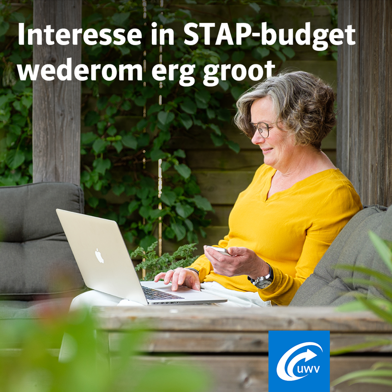 UWVnl's tweet photo. Na 2,5 uur is het STAP-budget van de derde aanvraagperiode vergeven. Zo'n 37.500 mensen hebben een budget aangevraagd. Door de enorme interesse hebben niet alle wachtenden een aanvraag in kunnen dienen. De volgende aanvraagperiode STAP start op 1 september.