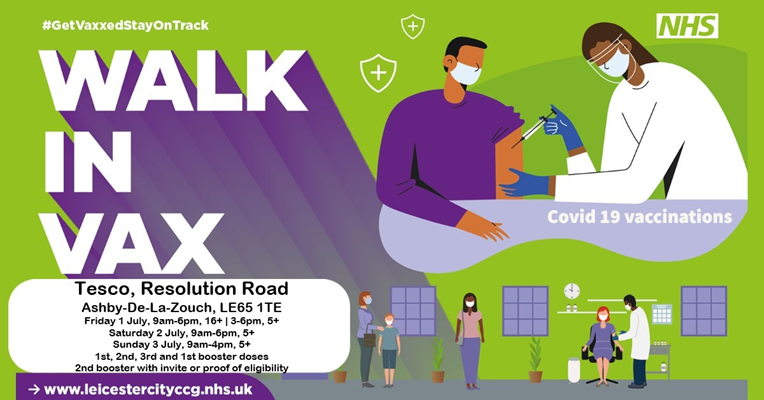 There’s a pop-up Covid vaccination clinic at Tesco in Ashby-de-la-Zouch today. 

Age 5+ 9am-4pm 

Doses, 1,2,3 &amp; 1st booster dose. Booster dose 2 with invite or proof of eligibility.

#GetVaxxedStayOnTrack