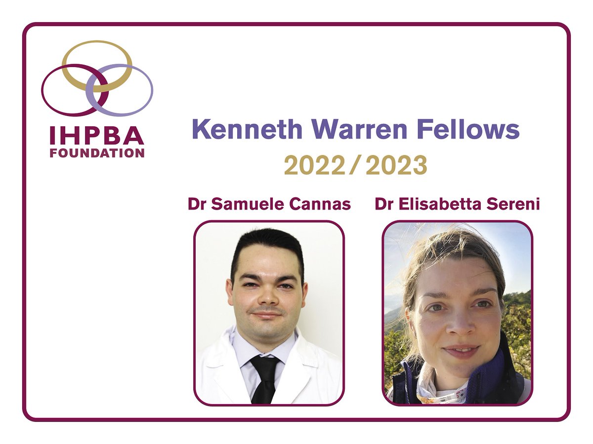 IHPBA and the IHPBA Foundation are delighted to announce the winners of the 2022/23 Kenneth Warren Fellowships 🌟Dr Samuel Cannas, @Unipisa, Italy 🌟Dr Elisabetta Sereni, @PancreasVerona 🔗Read more here: ihpba.org/news/512/2022-…