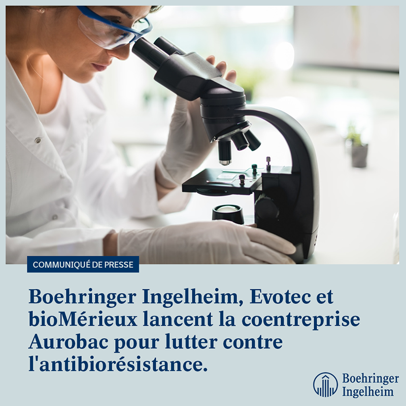 BoehringerFR's tweet photo. #PRESSE🗞️| Afin de lutter contre l’#antibiorésistance qui constitue une grande menace pour la #santéhumaine, nous créons la coentreprise Aurobac Therapeutics, avec @biomerieux &amp; @Evotec pour créer la prochaine génération d'antibiotiques &amp; des solutions de diagnostic efficaces.