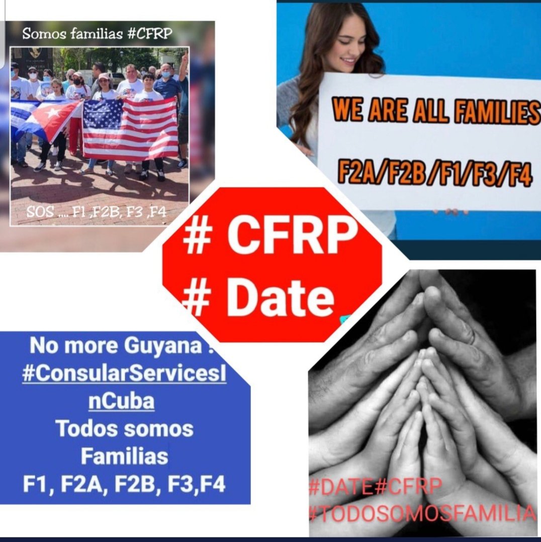 Please we need all the processes in havana.
#CFRP
#ConsularServicesInCubaForallCategories
#nomoreinterviewsinguyana 

<a href="/Cartajuanero/">Juan S. Gonzalez</a>  <a href="/StateDept/">Department of State</a> <a href="/USEmbCuba/">Embajada de los Estados Unidos en Cuba</a> <a href="/SecBlinken/">Secretary Antony Blinken</a> <a href="/SecMayorkas/">ARCHIVED: Secretary Alejandro Mayorkas</a> <a href="/USCISDirector/">USCIS Director</a> <a href="/USCIS/">USCIS</a> <a href="/WhiteHouse/">The White House</a> <a href="/JoeBiden/">Joe Biden</a> <a href="/StateDeptSpox/">Tommy Pigott</a> <a href="/TravelGov/">TravelGov</a>