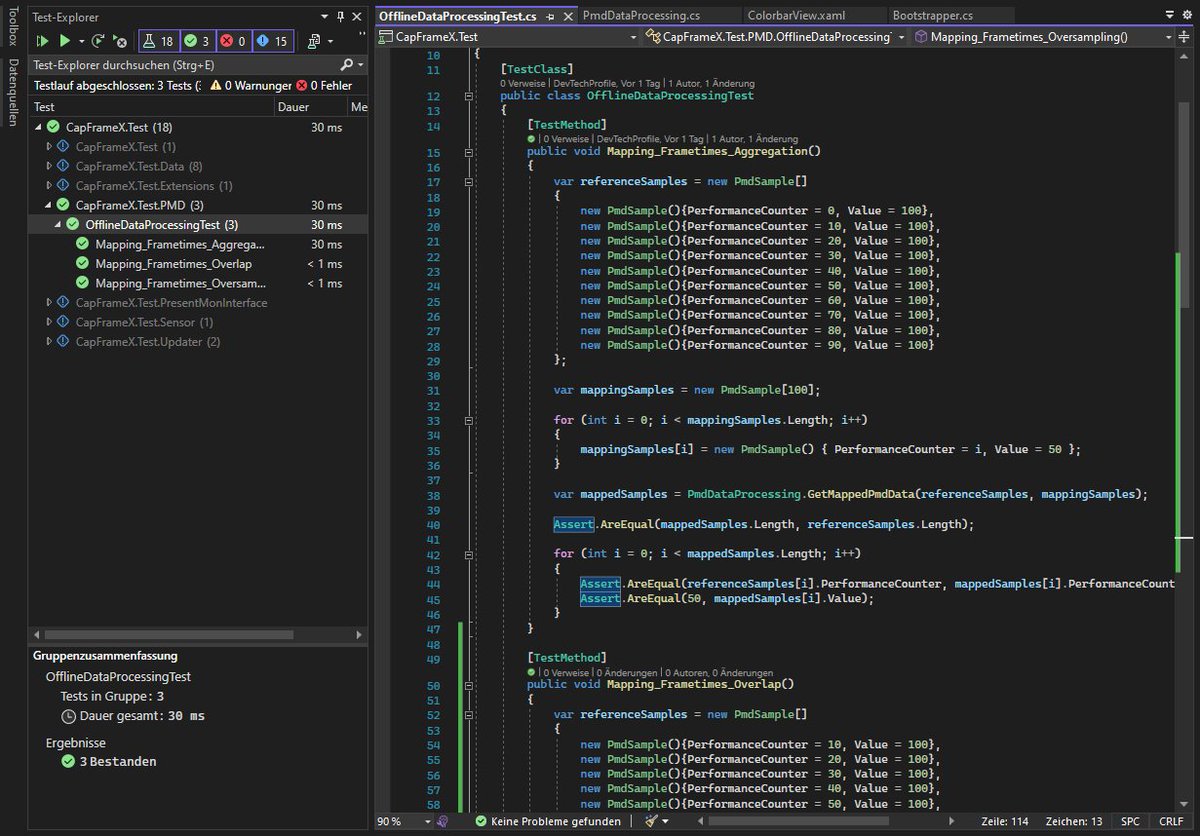 CapFrameX's tweet photo. Test-driven development. Mapping algorithm PMD telemetry data -> frame times. The algorithm must be able to handle interpolation and aggregation equally.

The goal is a CSV file export with n lines, where n = # frame times.

#PoweneticsV2 #CapFrameX https://t.co/rNrvuBoxmj