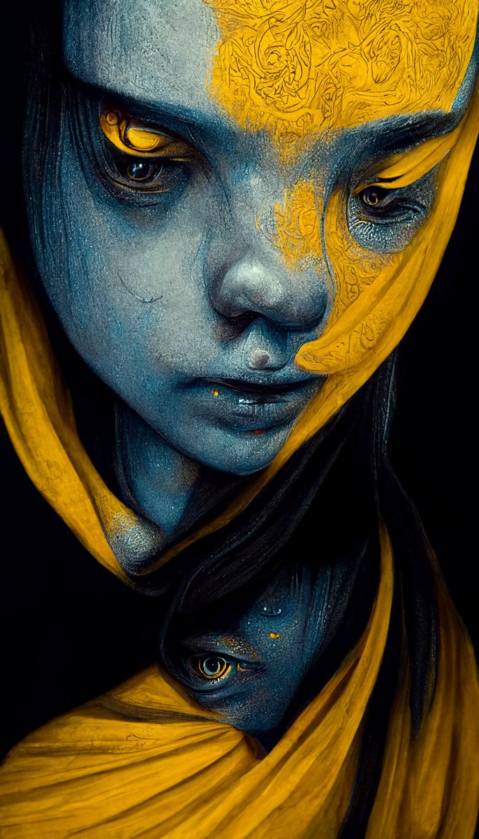 `avatar the last airbender, artistic rendition, artstation, deep eyes, gorgeous and haunting | black paper | dark blue and yellow detailed art`