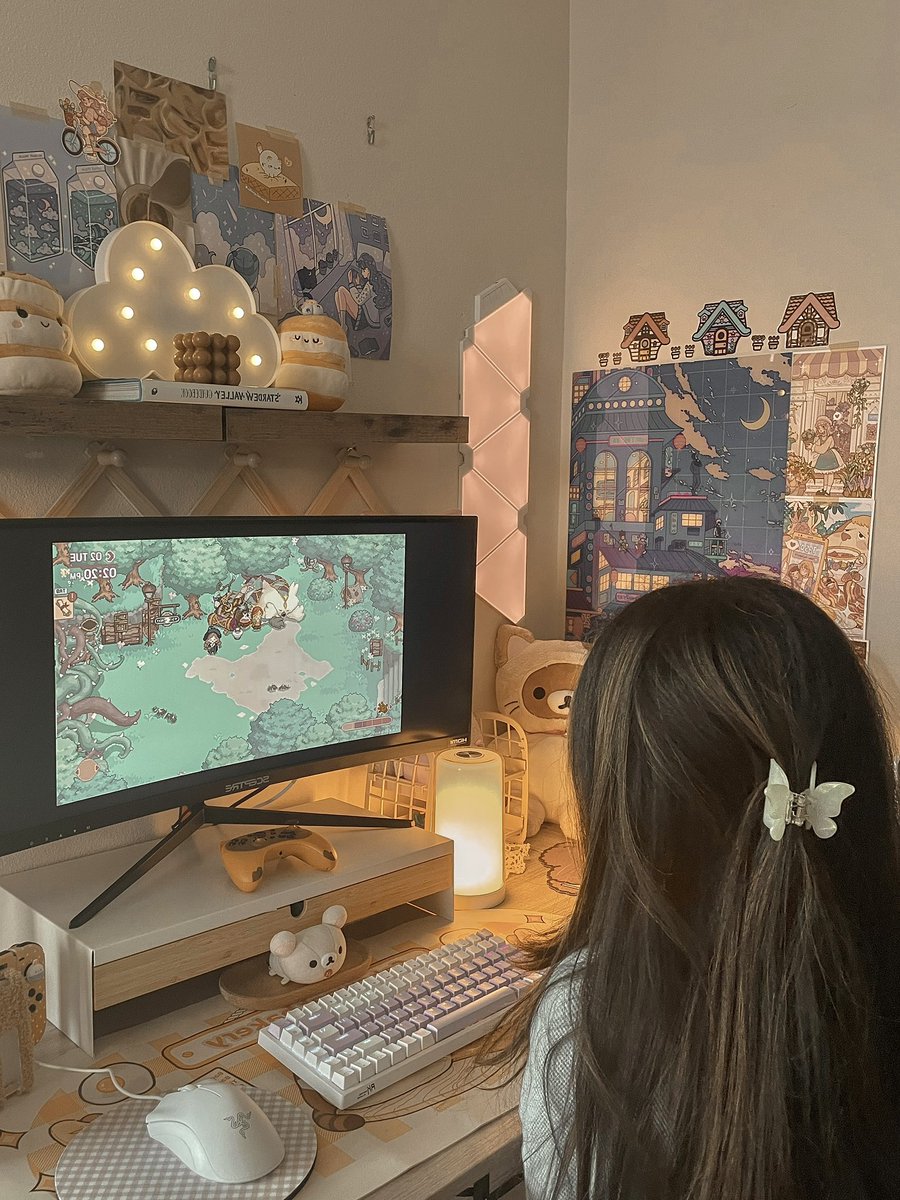 happy Friday!! playing little witch in the woods ✨Insta saw it first ;) #gamergirl #gamer #MechanicalKeyboard #kawaii #aesthetic #desksetup #desk #LittleWitchintheWoods #rgb #anime