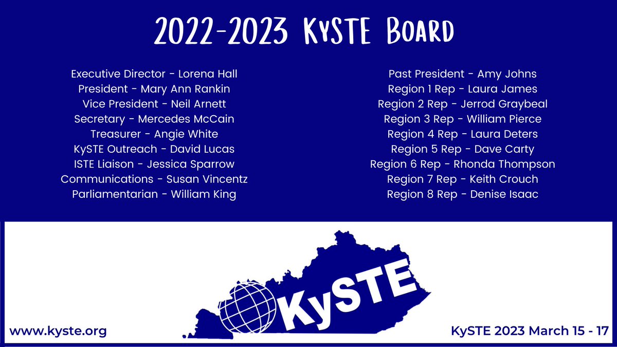 As the 2022-2023 #KySTE board officially takes on their roles today, we say a sincere thank you to the Board Members who are leaving us. Thank you for your wonderful leadership over the years - Brandon Blackburn, Nikkol Bauer, Robby Forsythe, Carrie Ripy, and Jimmy Pack!