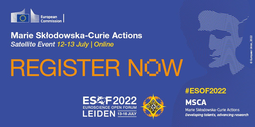 🔜 Are you ready for the <a href="/MSCActions/">Marie Skłodowska-Curie Actions</a> online Satellite event at <a href="/EuroScience/">EuroScience</a> Open Forum 2022?

Meet MSCA fellows, supervisors, alumni &amp; policymakers to discuss priority topics for research to achieve societal change.

📅12-13 July

Register here👉bit.ly/3a6gzs9

#ESOF2022