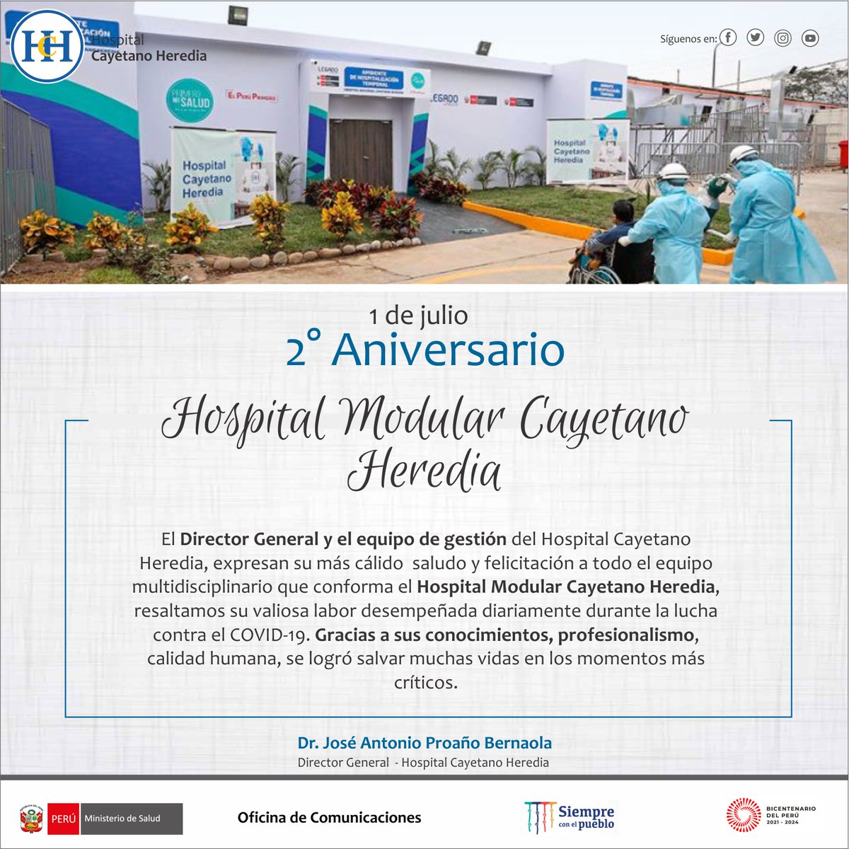 cayetanominsa's tweet photo. #aniversario #HospitalModular #HCH #nobajemoslaguadia #YoMeVacuno https://t.co/Wu92PQOzRj