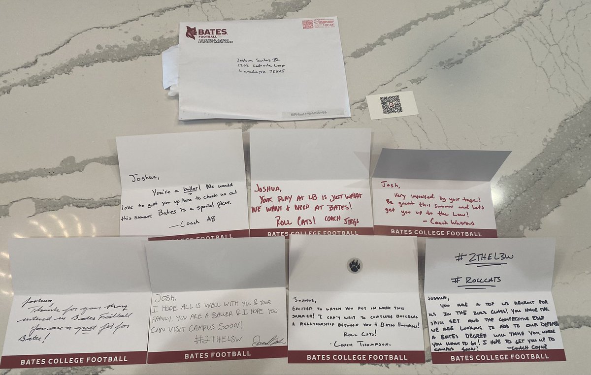 Appreciate all the hand written cards from <a href="/Bates_Football/">Bates Football</a> and coaching staff! Thank you! 💪🏼 #ROLLCATS