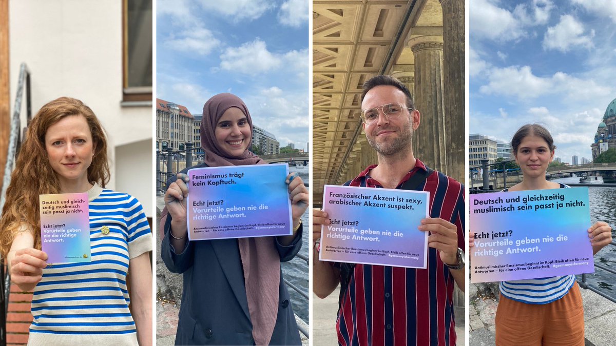SchwarzkopfStfg's tweet photo. Wir müssen über antimuslimischen Rassismus im Alltag reden und rassistische Denk- und Verhaltensweisen sichtbar machen. Das will die Kampagne #germanyisformany der @CLAIM_Allianz: Mit den eigenen verinnerlichten Rassismen auseinandersetzen und diese kritisch hinterfragen https://t.co/IXa6tRm2cQ