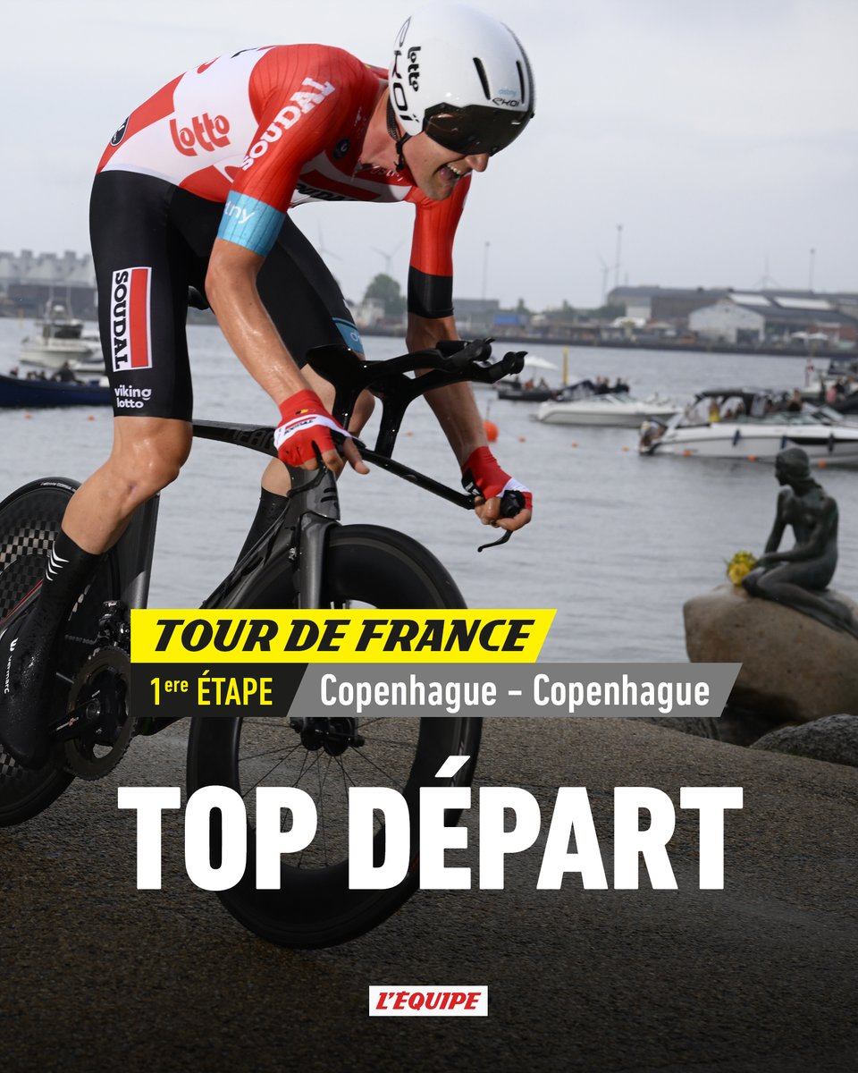 lequipe's tweet image. Les premiers coureurs ont pris le départ du contre-la-montre inaugural du Tour de France 2022, dans les rues de Copenhague.

Le direct : ow.ly/yutU50JMEx2
#TDF2022