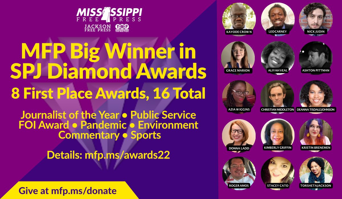 Kayode Crown Named Journalist of the Year As MFP Wins 8 Top SPJ Diamond Awards, 16 Total; Contest Covers 7 States

🎉🎉🎉 <a href="/kayodecrown/">Kayode Crown</a> 💜💜✊🏻

More: mississippifreepress.org/25322/kayode-c…