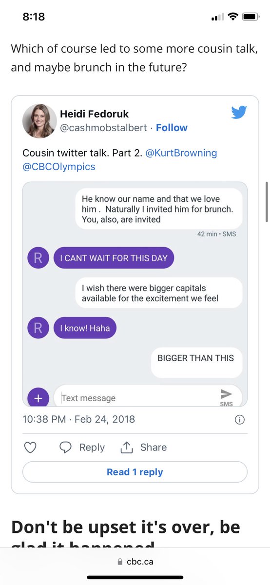 cashmobstalbert's tweet photo. Bahaha I just googled myself for the first time in years apparently, and found this @CBCOlympics article from 2018 that I had never seen! @MarkConnollyCBC did you see this? @KurtBrowning you are still invited for brunch anytime with me Mark &amp; @Rhiannonprince #welovekurt #andmark https://t.co/KNdCq5tEPA