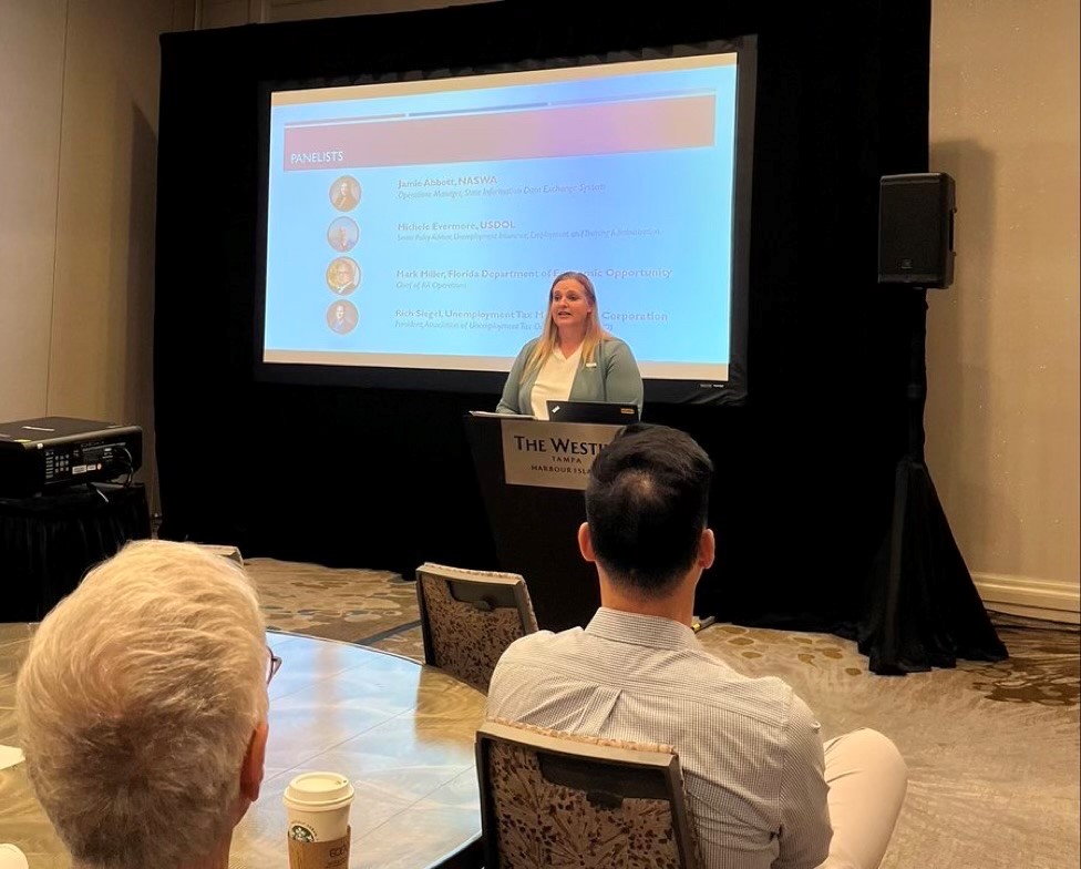 NASWAORG's tweet photo. A trio of #NASWA staff members participated at the 2022 UI Issues Conference this week in Tampa, FL.
Jamie Abbott, Julie Squire & Jim Van Erden all gave presentations on how NASWA is working to improve #UIIntegrity. https://t.co/ebUldZRzks