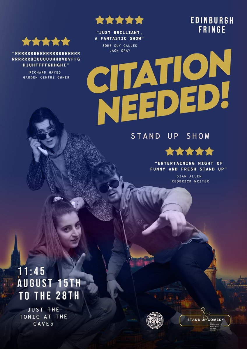 BFootnotes's tweet image. Our poster launched today for our @Justthetonic Fringe show! Buy your tickets here tickets.edfringe.com/whats-on/birmi… #Fringe #StandUp