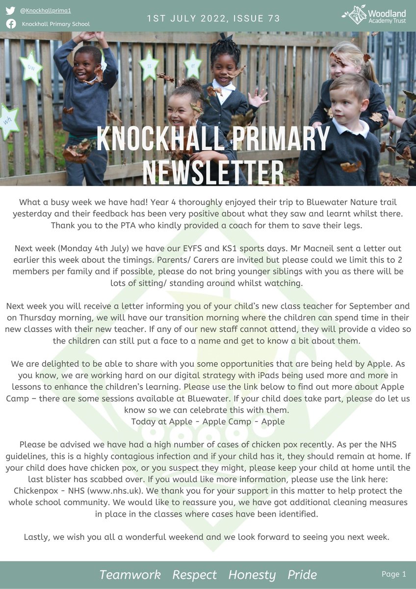 KnockhallPrima1's tweet photo. Weekly Newsletter - W/E 01/07/2022

We hope you have a lovely weekend! 😀 We look forward to seeing everyone on Monday! https://t.co/mmYNL2dEDB
