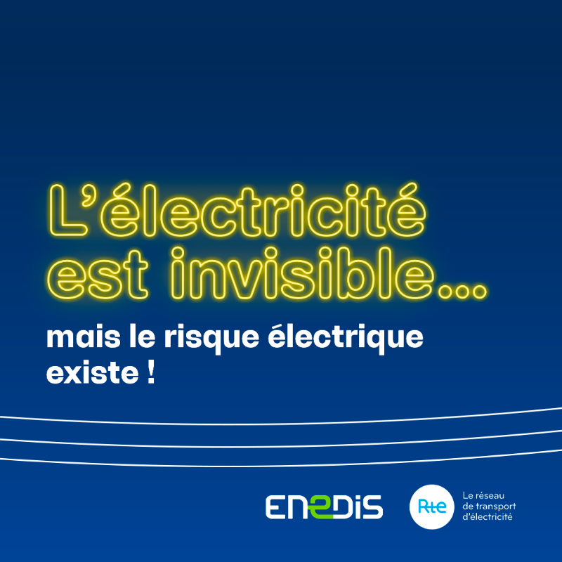 enedis's tweet photo. Même sans toucher directement une ligne #électrique, un arc ⚡️ peut se former : soyez vigilants et observez votre environnement ! Retrouvez tous nos conseils #sécurité 👇
#TensionAttention