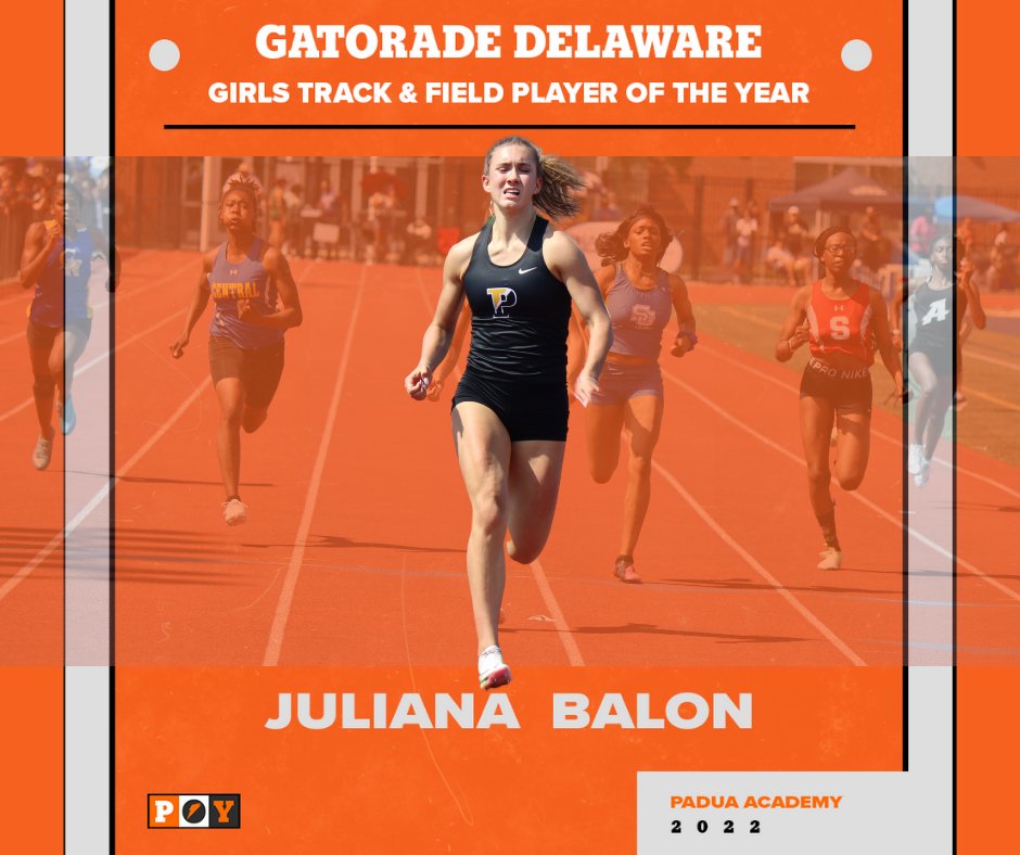 What does it mean to be #GatoradePOY? In addition to elite athletic excellence, you’ve demonstrated academic achievement & outstanding character. Congrats Jules Balon for being named Delaware's Gatorade Girls Track & Field Player of the Year! #myPadua #PaduaPROUD #NetDE #DelHS