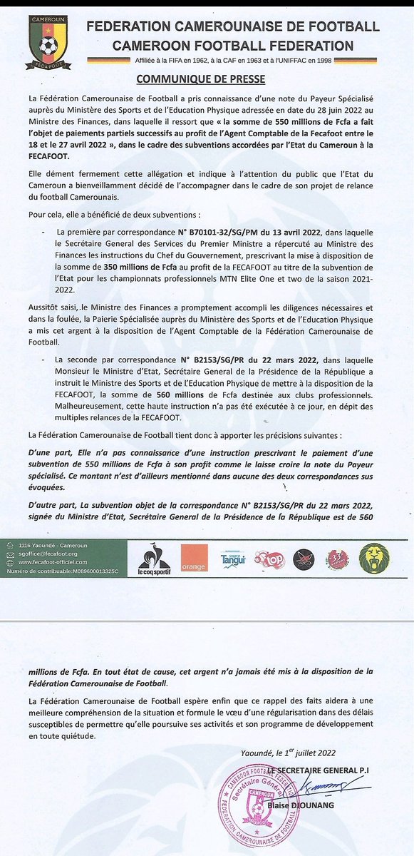 Waaah! Que les 560 millions de subventions à la Fecafoot on encore fait comment? <a href="/SamuelEtoo/">Samuel Eto'o</a> didn't come to play!!