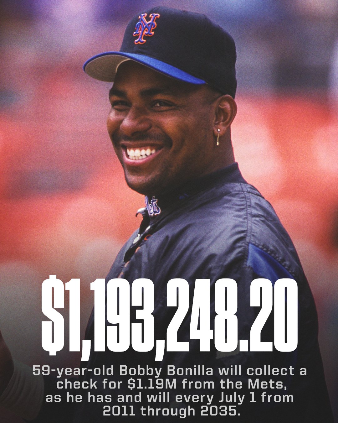 SportsCenter on X: July 1 ➡️ another Bobby Bonilla pay day! He's on the  Mets' payroll for another 13 years 💰  / X