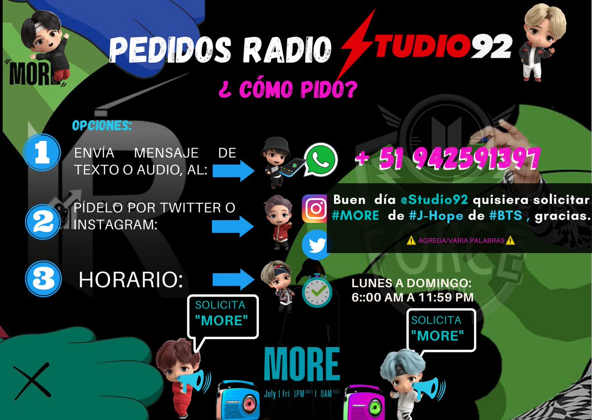 ARMYForce_voto's tweet photo. ‼️L(° O °L)📲🅿🅴🅳🅸🅳🅾🆂 🆁🅰🅳🅸🅾 🆂🆃🆄🅳🅸🅾92

 📣Pide 🔑MORE📦

¿Cómo pido?🧤
🟢por WhatsApp🟢
Link➡️https://t.co/NIlm5HhmQj
🟡Pídelo por TW o IG de @Studio92

🎰Ejm:Buen día, por favor quisiera solicitar "MORE" By J-HOPE de BTS

#MOREOutNow #jhope_MORE

DIFUNDE🔁 

✨🧚‍♀️ https://t.co/GTLpMLhvPV
