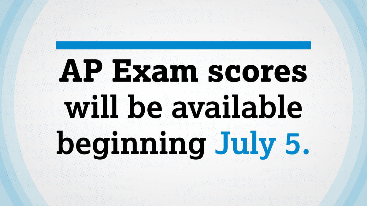 APforStudents's tweet image. AP Exam score release begins next Tuesday, July 5!

🚨 Before score release, be sure to confirm that you can log in to My AP.  

spr.ly/6013zlrk5