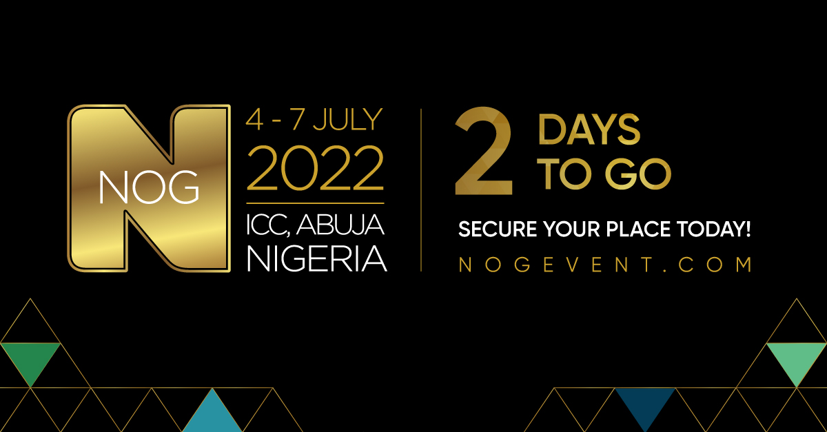 NOGEnergyWeek's tweet photo. 2 days until NOG 22! Join us at NOG from 4-7 July in person at the ICC, Abuja, Nigeria.

To find out more about the event and to book your delegate or visitor place, visit the NOG website: https://t.co/Xxjl4rLknc

#NOGEvent https://t.co/dmk3pZ0kaZ