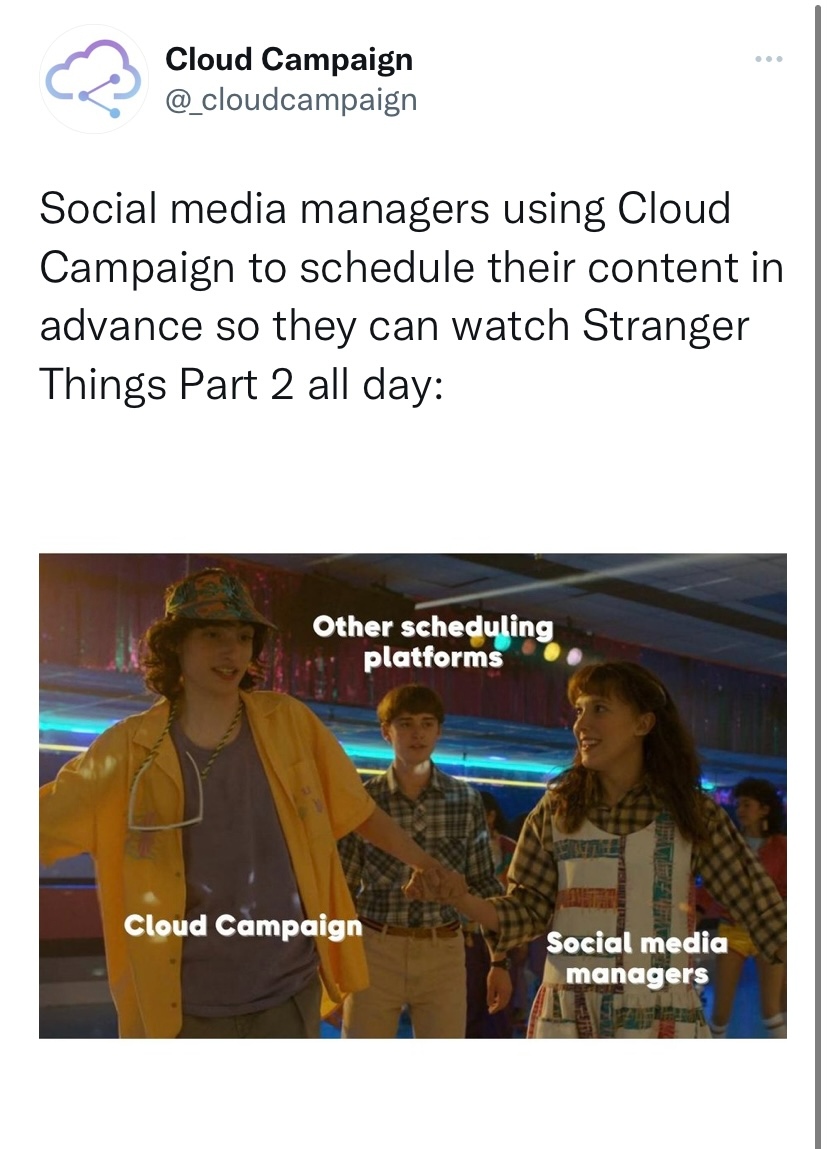 _cloudcampaign's tweet photo. No one tell my boss
#StrangerThings4 #WorkinSocial https://t.co/Vs7s05P2DC