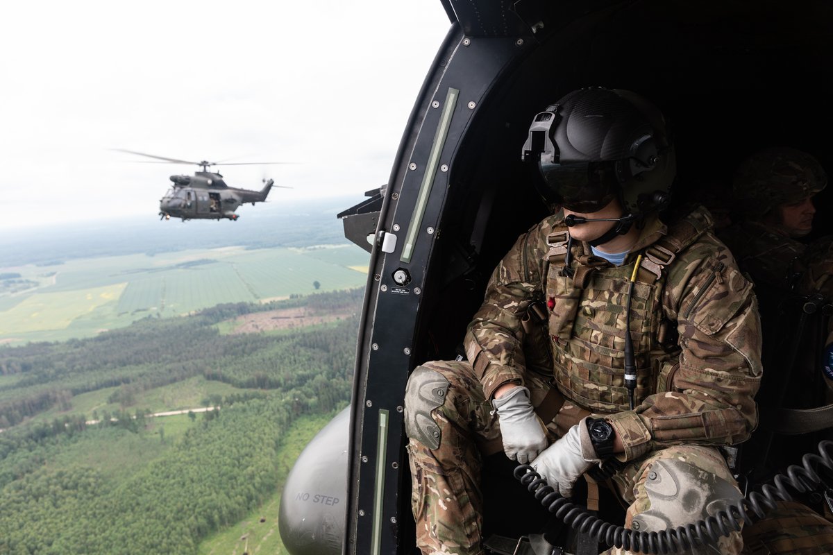 RoyalAirForce's tweet photo. Two Joint Helicopter Command Puma helicopters recently flew from their temporary operating base in Lithuania to Latvia to take part in an event celebrating the 30th Anniversary of the formation of the Latvian Air Force.

The Pumas have been in Lithuania supporting @NATO exercises https://t.co/Y5kXCIyKUQ